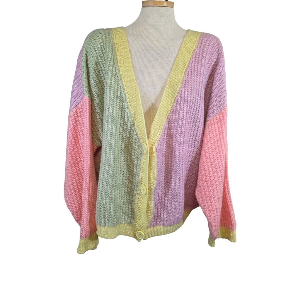 Princess Polly Sweater Women L/XL Purple Colorblock Naomi Cardigan Multi Knit - Picture 2 of 8